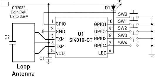 Figure 6: A Simplified Remote Control Schematic Using the Si4010.